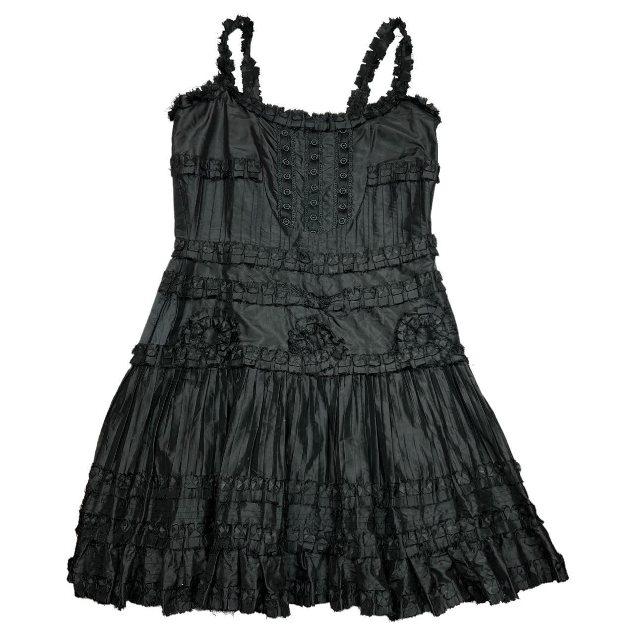 Blumarine Black Silk Tiered Cami Dress with Ruffle Appliqués