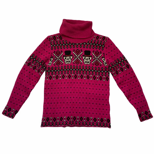 Hysteric Glamour Hot Pink Skull Top Hat Knit Wool Patterned Turtleneck Pullover Sweater - Outfit Repeater
