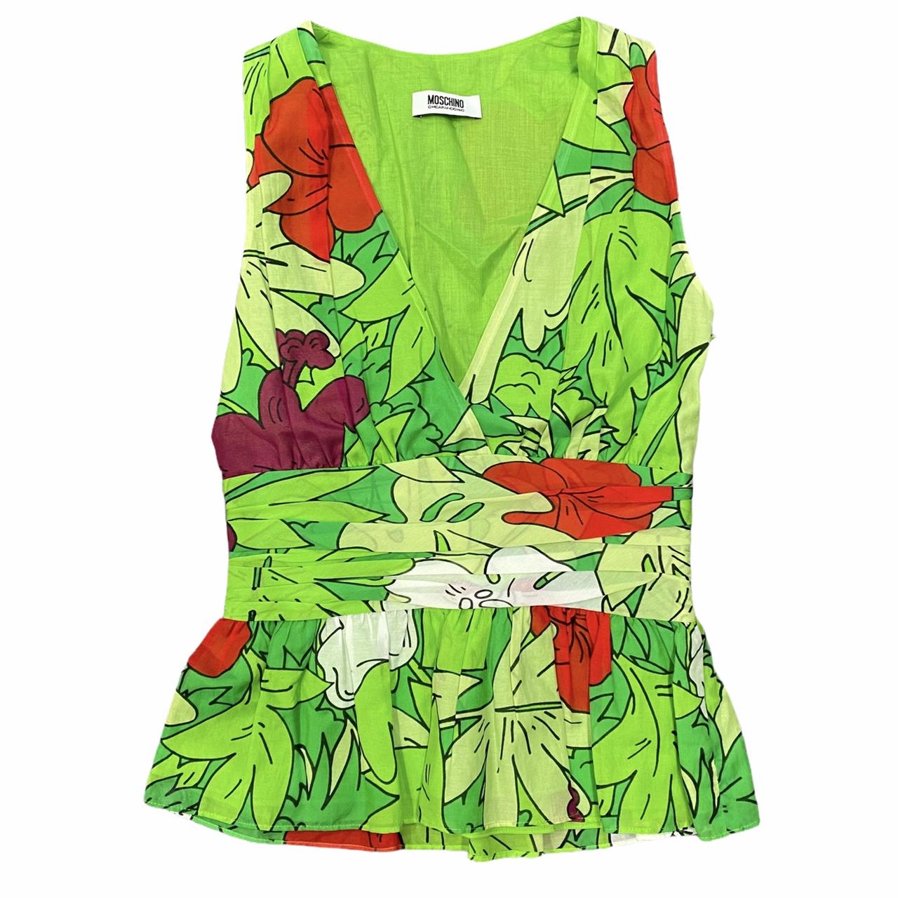 Moschino Cheap and Chic Line green Hibiscus Print Floral Blouse