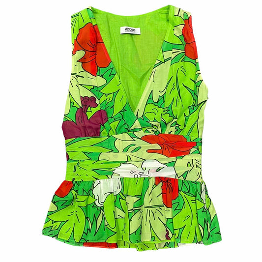 Moschino Cheap and Chic Line green Hibiscus Print Floral Blouse