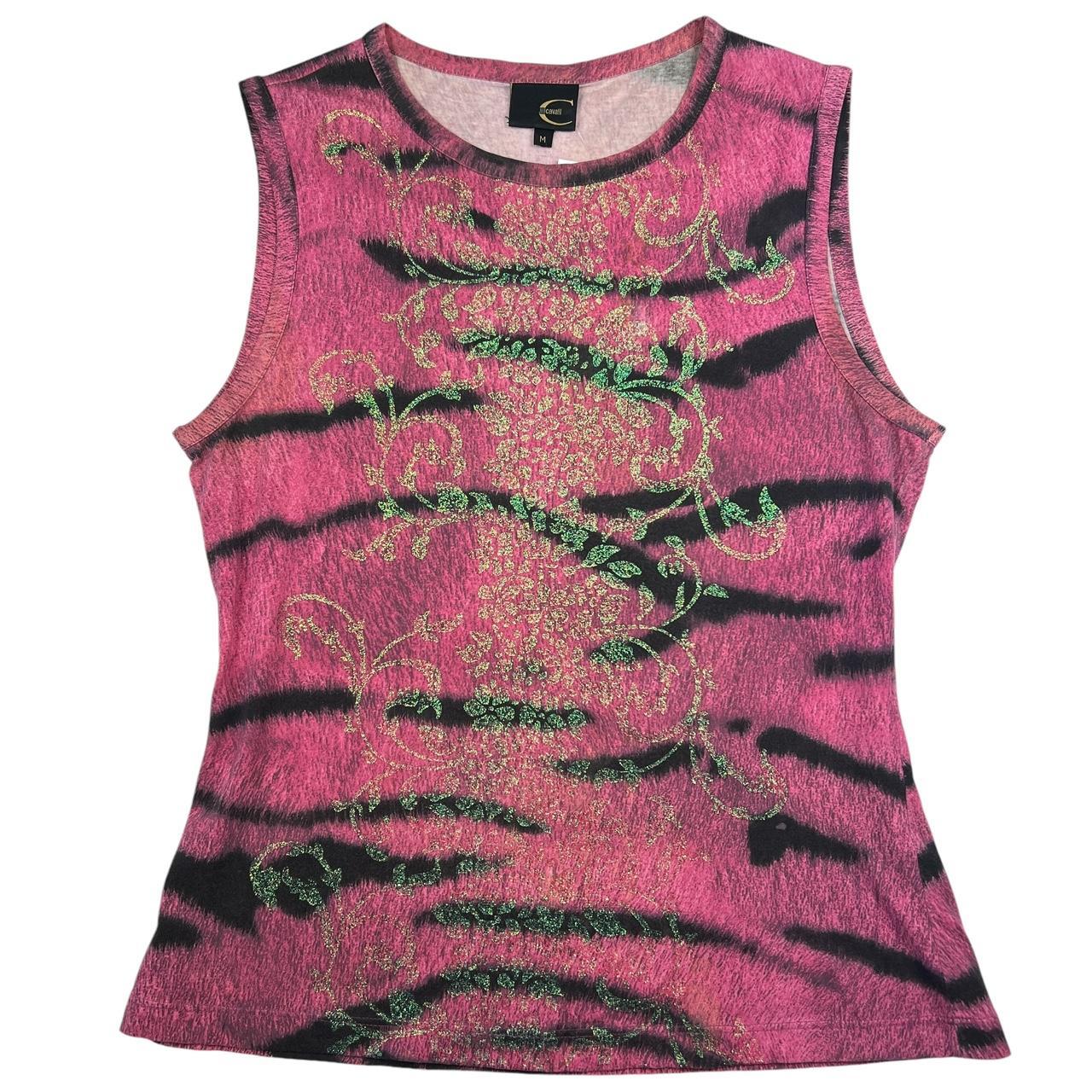 Roberto Cavalli Just Cavalli Pink Tiger Stripe Printed Tank Top