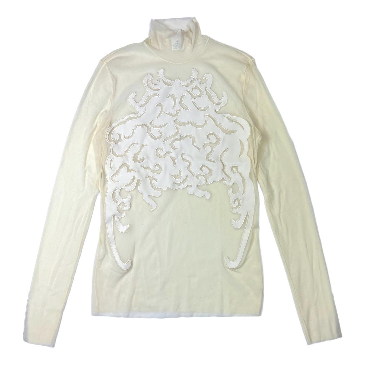 Vivienne Tam Embroidered Ivory Mesh Long Sleeve Turtleneck