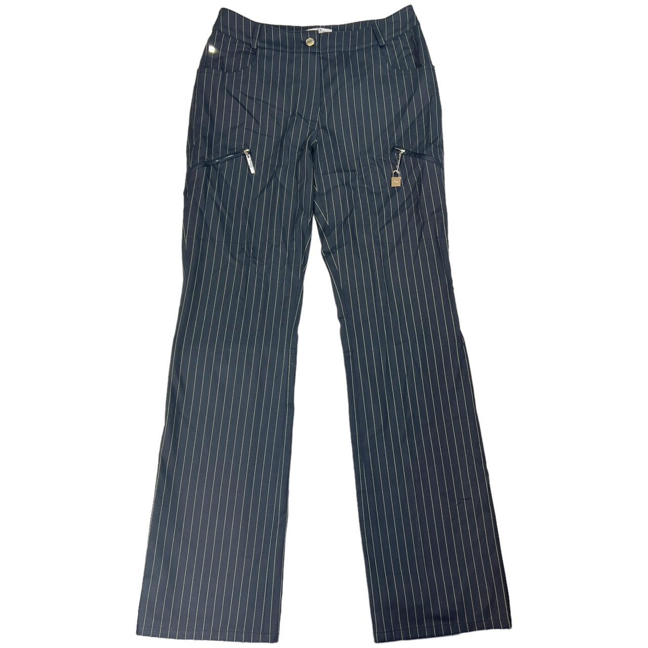 Christian Dior Navy Pinstriped Trousers with Logo Zippers