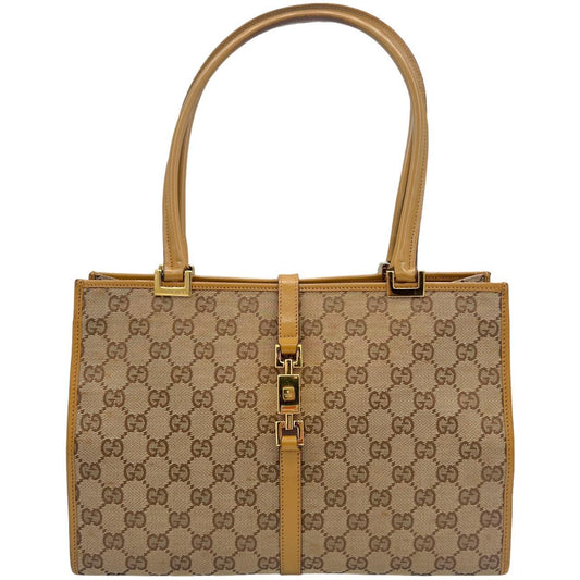 Gucci Tan Leather Monogram Canvas Shoulder Bag