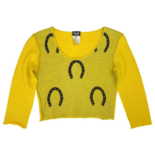 Dolce & Gabbana Yellow Horseshoe Print Cropped Knit Sweater Top