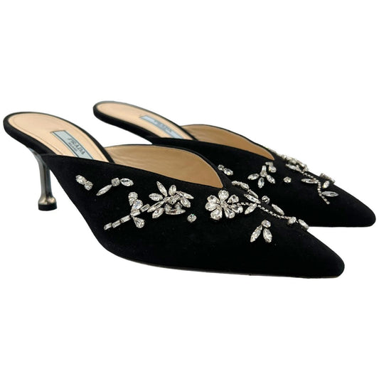 Prada Black Crystal Embellished Mule Heels