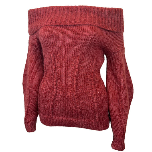 Gucci Red Mohair Off The Shoulder Puff Sleeve Sweater