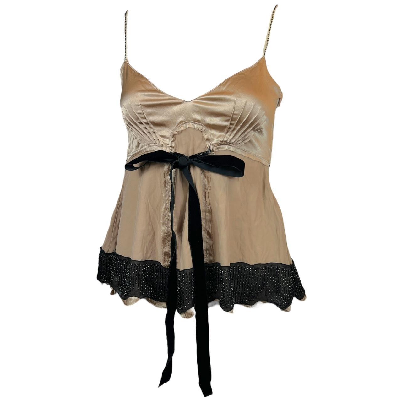 Chloé Silk Beaded Cami Blouse Beige Bow Detail