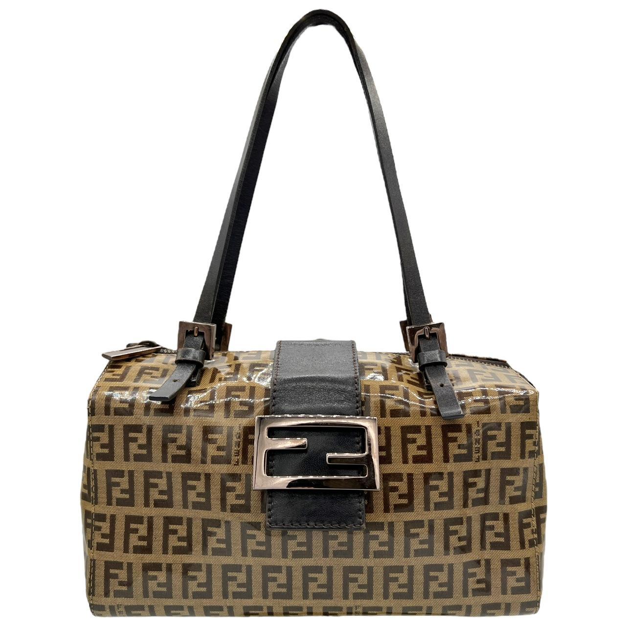 Fendi Brown Zucca Monogram Rectangle Baguette Shoulder Bag