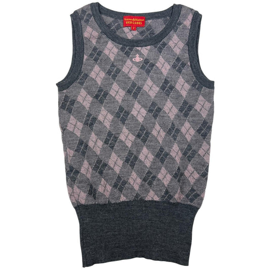 Vivienne Westwood Pink and Gray Argyle Knit Tank Top