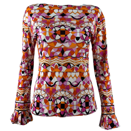 Emilio Pucci Pink & Orange Printed Blouse Top