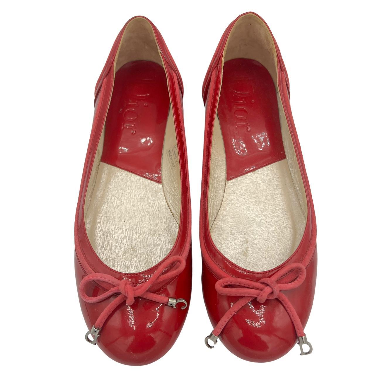Christian Dior Red Patent Leather Ballet Flats Size 37