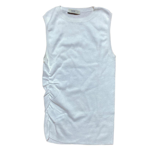 Prada White Cotton Knit Ruched Side Sleeveless Tank - Outfit Repeater