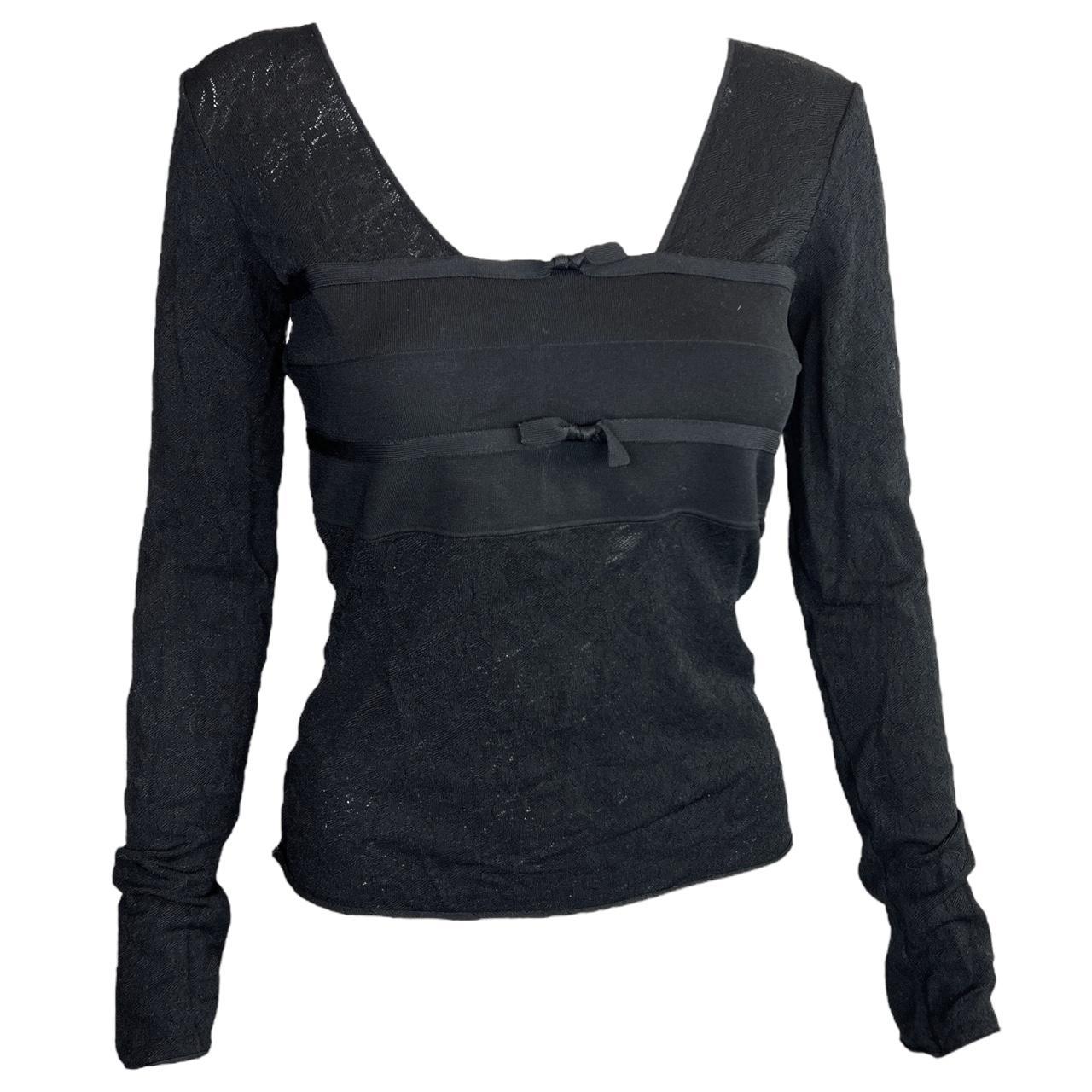 Christian Dior by John Galliano Autumn 2004 Semi Sheer Lace Mesh Longsleeve Top with Attached Bandeau - Outfit Repeater