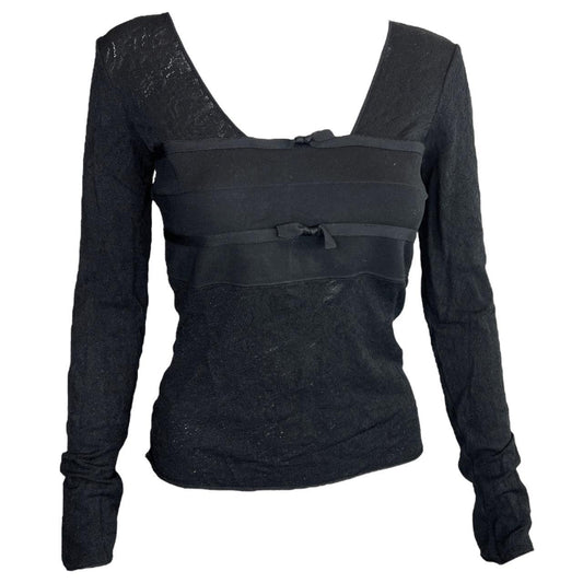 Christian Dior by John Galliano Autumn 2004 Semi Sheer Lace Mesh Longsleeve Top with Attached Bandeau - Outfit Repeater