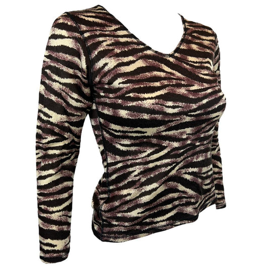 Jean-Paul Gaultier Femme Vintage Brown Zebra Printed Long Sleeve T-Shirt