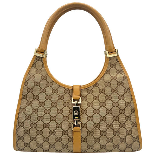 Gucci Jackie Shoulder Bag Tan Leather Monogram Canvas