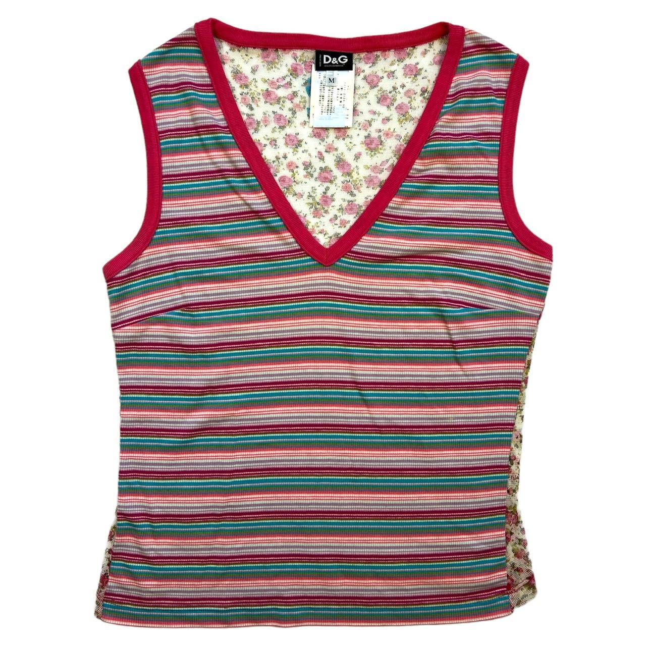 Dolce & Gabbana Striped Tank Top with Floral Print Mesh Back - Outfit Repeater