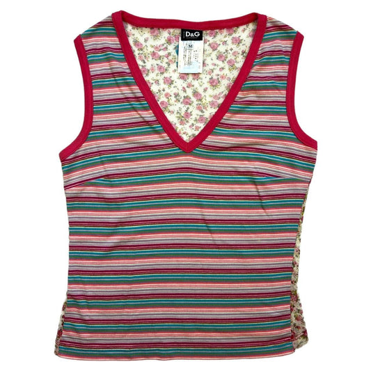 Dolce & Gabbana Striped Tank Top with Floral Print Mesh Back - Outfit Repeater