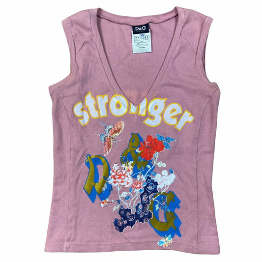 Dolce & Gabbana D&G "My Favorite T-Shirt" Pink Screen Printed Logo Graphic V-Neck Tank - Outfit Repeater