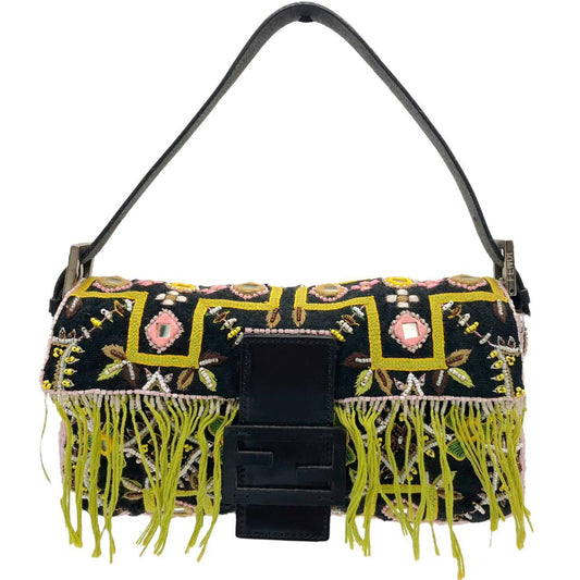 Fendi Fringe Baguette Shoulder Bag Embroidered Beaded