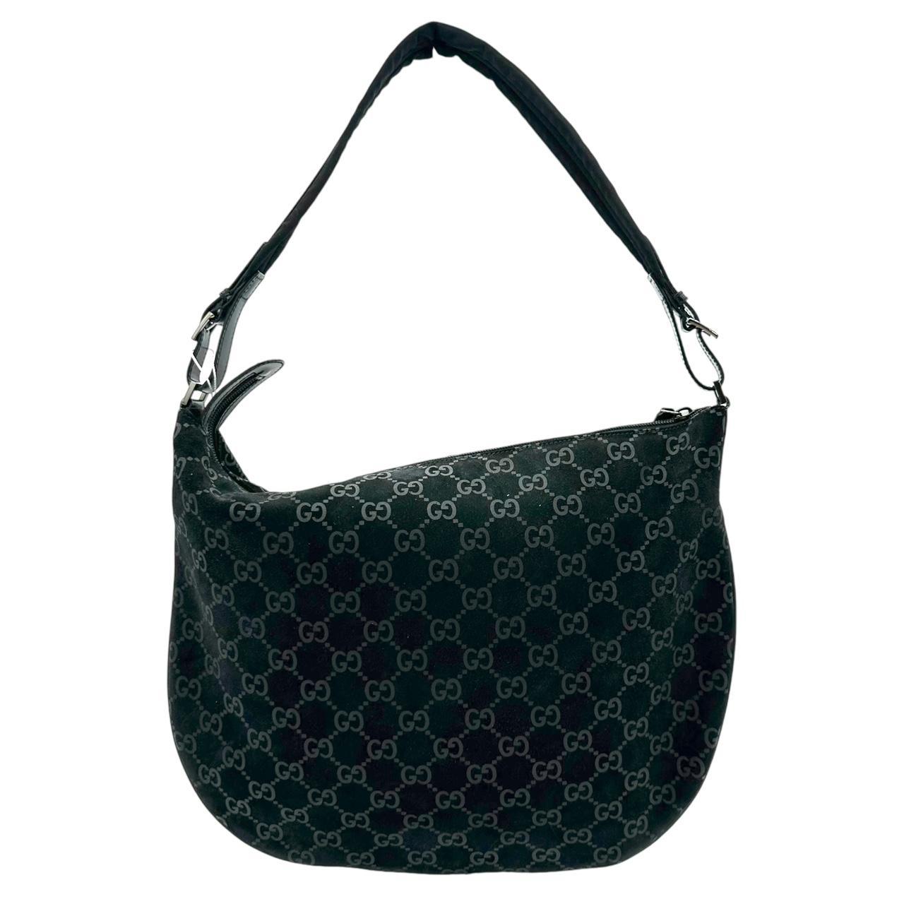 Gucci Black Suede Monogram Embossed Hobo Shoulder Bag - Outfit Repeater