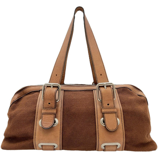 Chloé Brown Cloth Leather Buckle Shoulder Bag