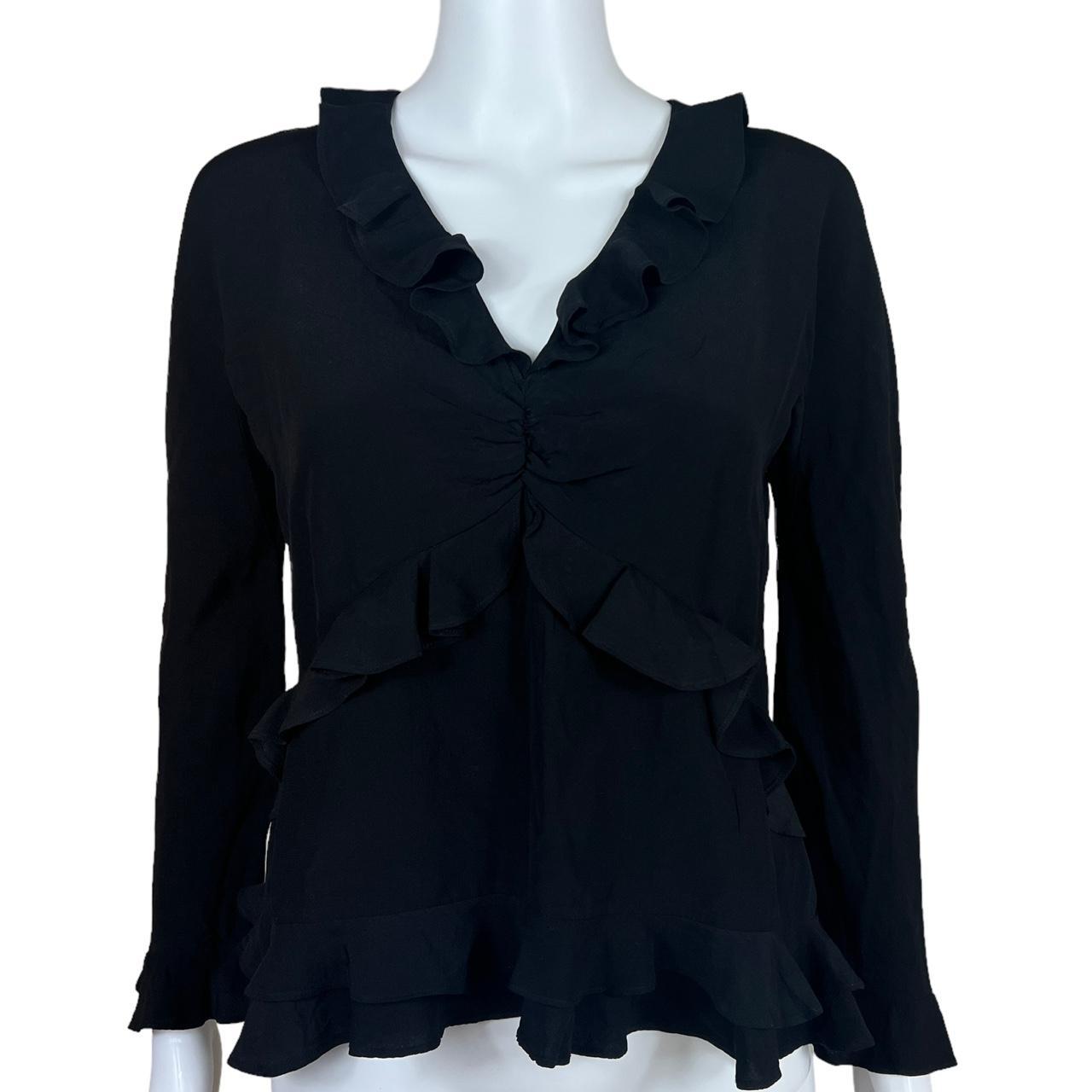 Gucci by Tom Ford S/S 1999 Black Silk Ruffle Trim Blouse - Outfit Repeater