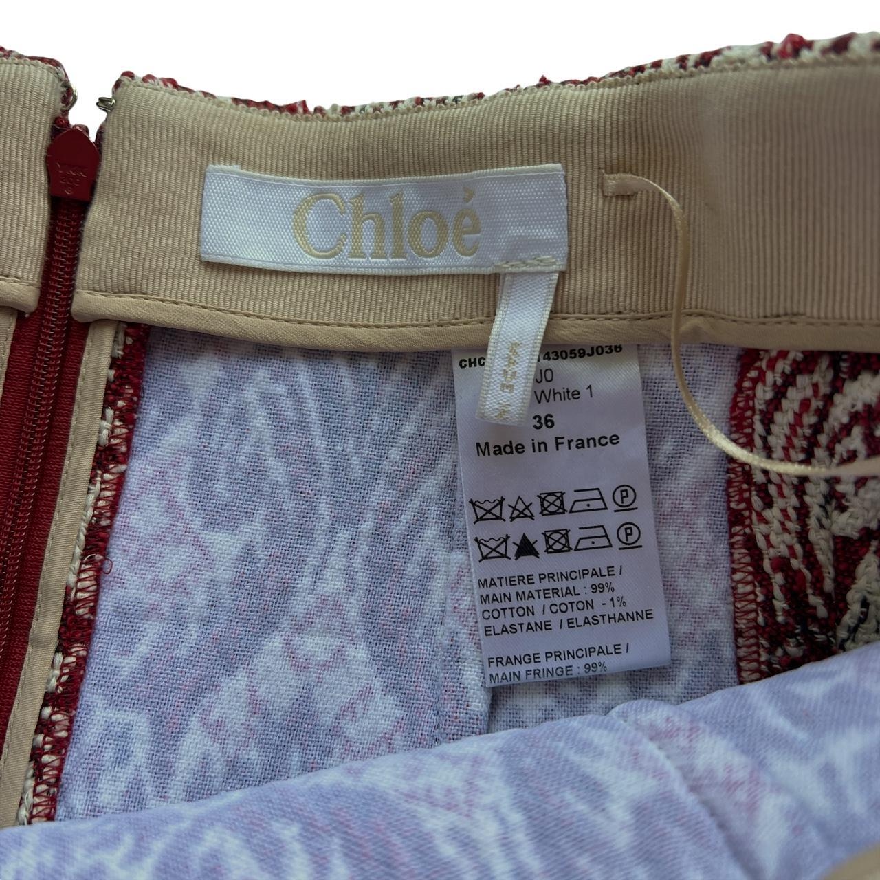 Chloé Burgundy and Ivory Jacquard Damask Printed Woven Fringe Mini Skirt - Outfit Repeater