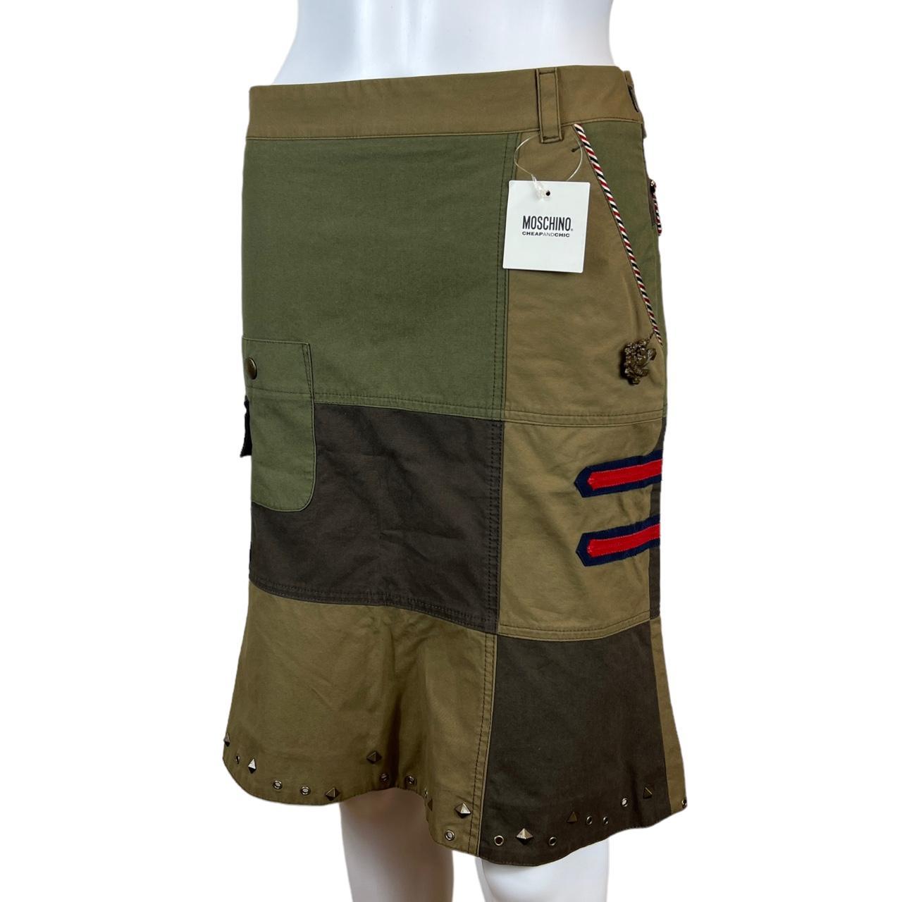Moschino Cheap & Chic Military Inspired Patchwork Cargo Midi Skirt with Union Jack Pocket Embroidery - Outfit Repeater