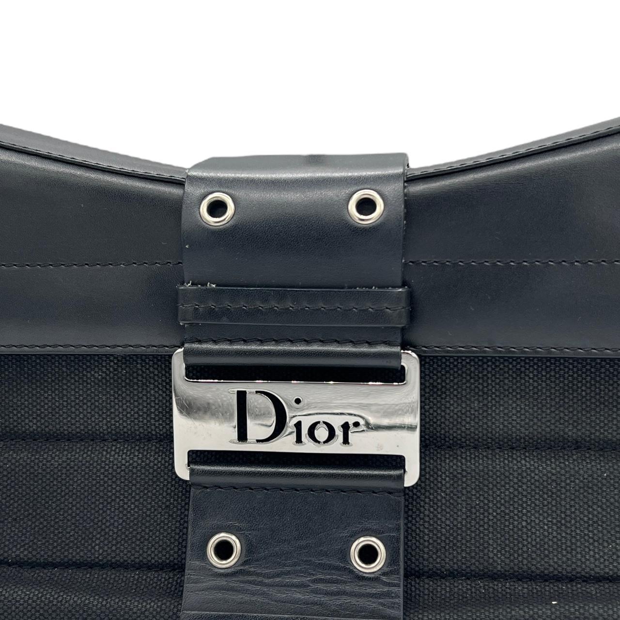 Dior Black Shoulder Bag Leather Fabric Adjustable Straps