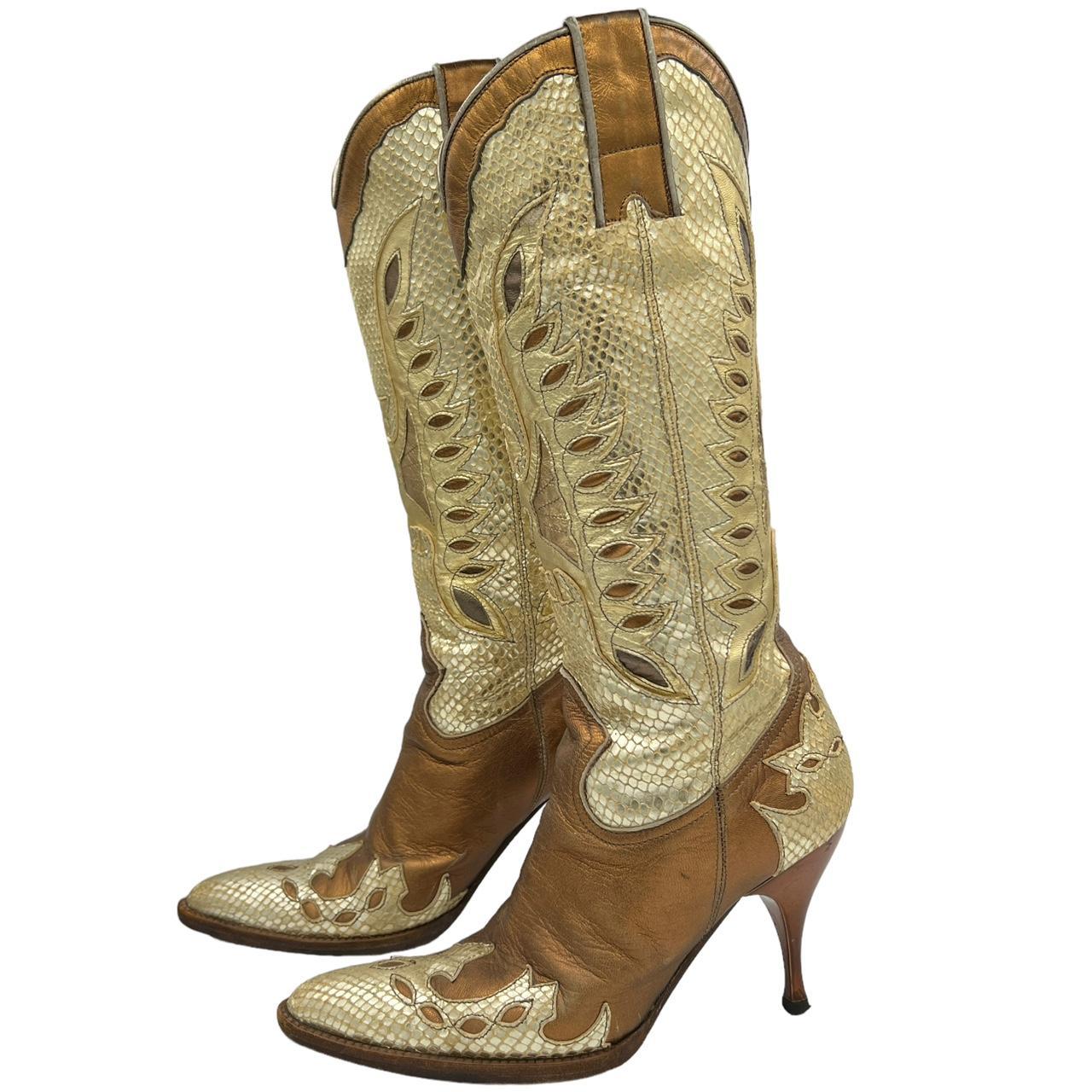 Dolce & Gabbana Metallic Snakeskin Heeled Cowboy Boots