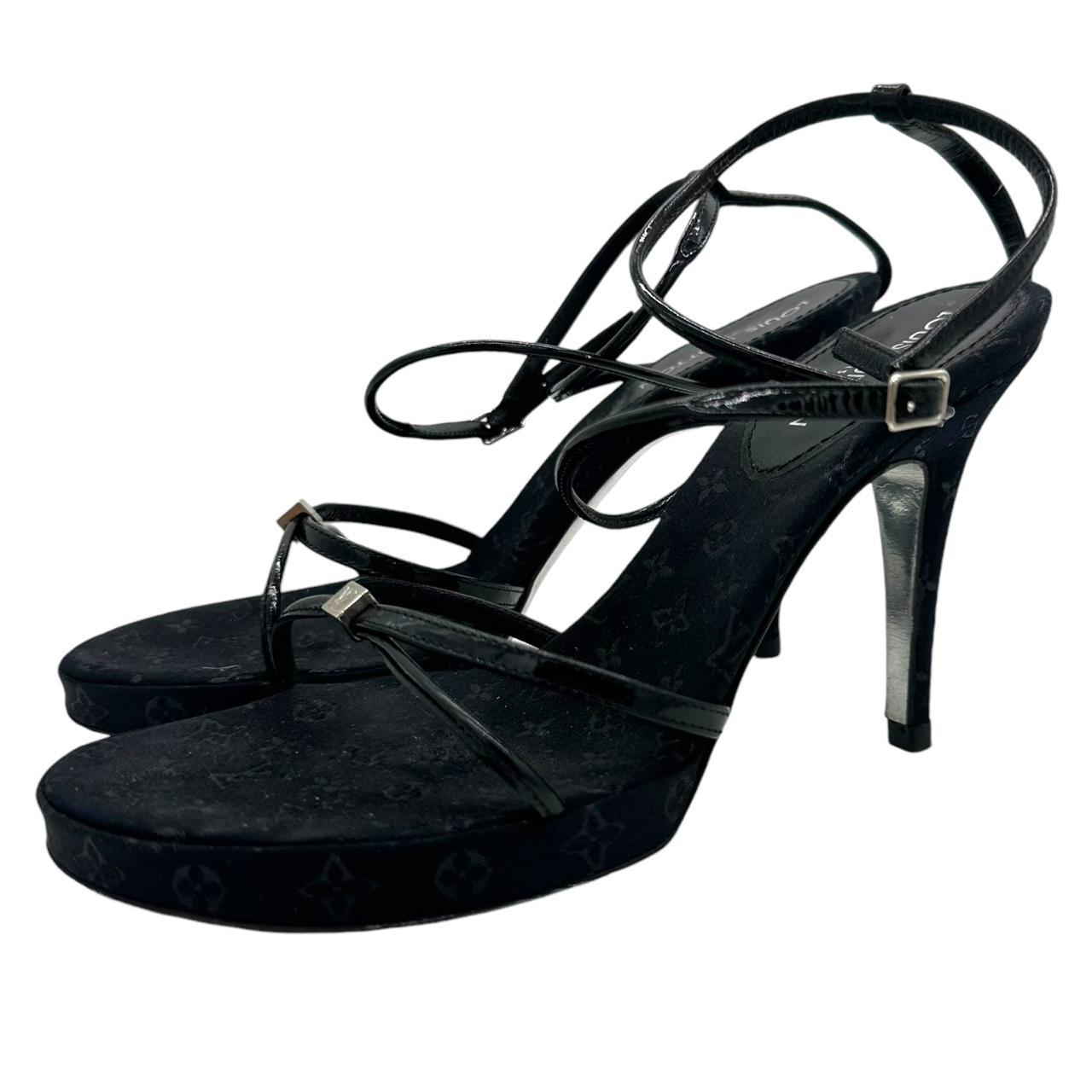 Louis Vuitton Black Monogram Strappy Sandal Heels - Outfit Repeater