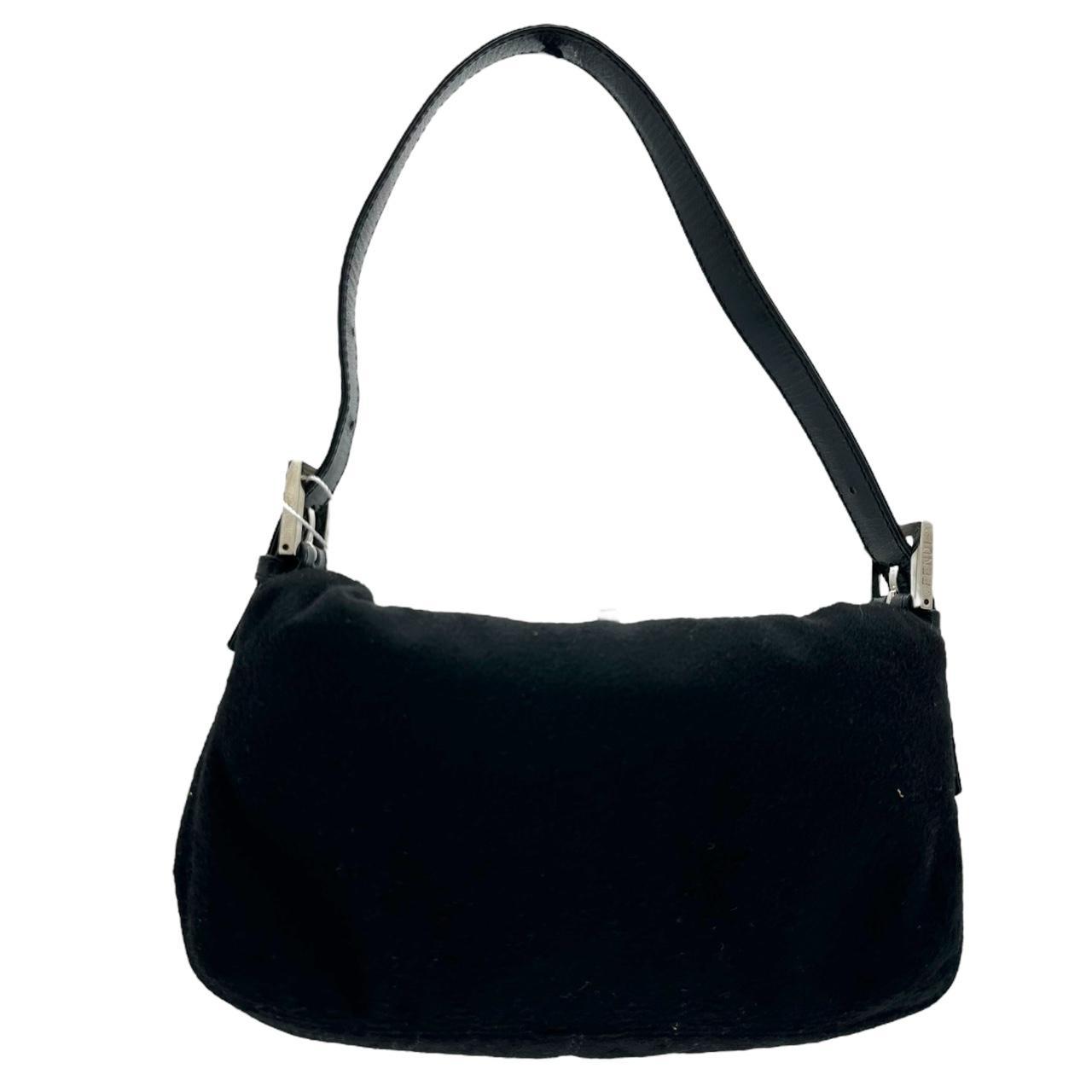 Fendi Black Wool Baguette Shoulder Bag