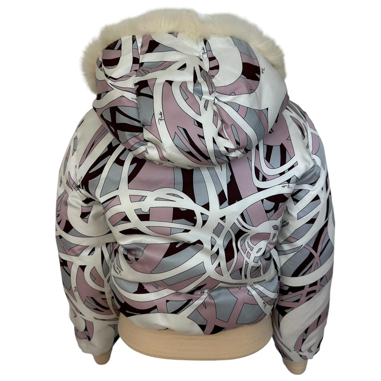 Emilio Pucci Purple Printed Puffer Coat With Fur Trim