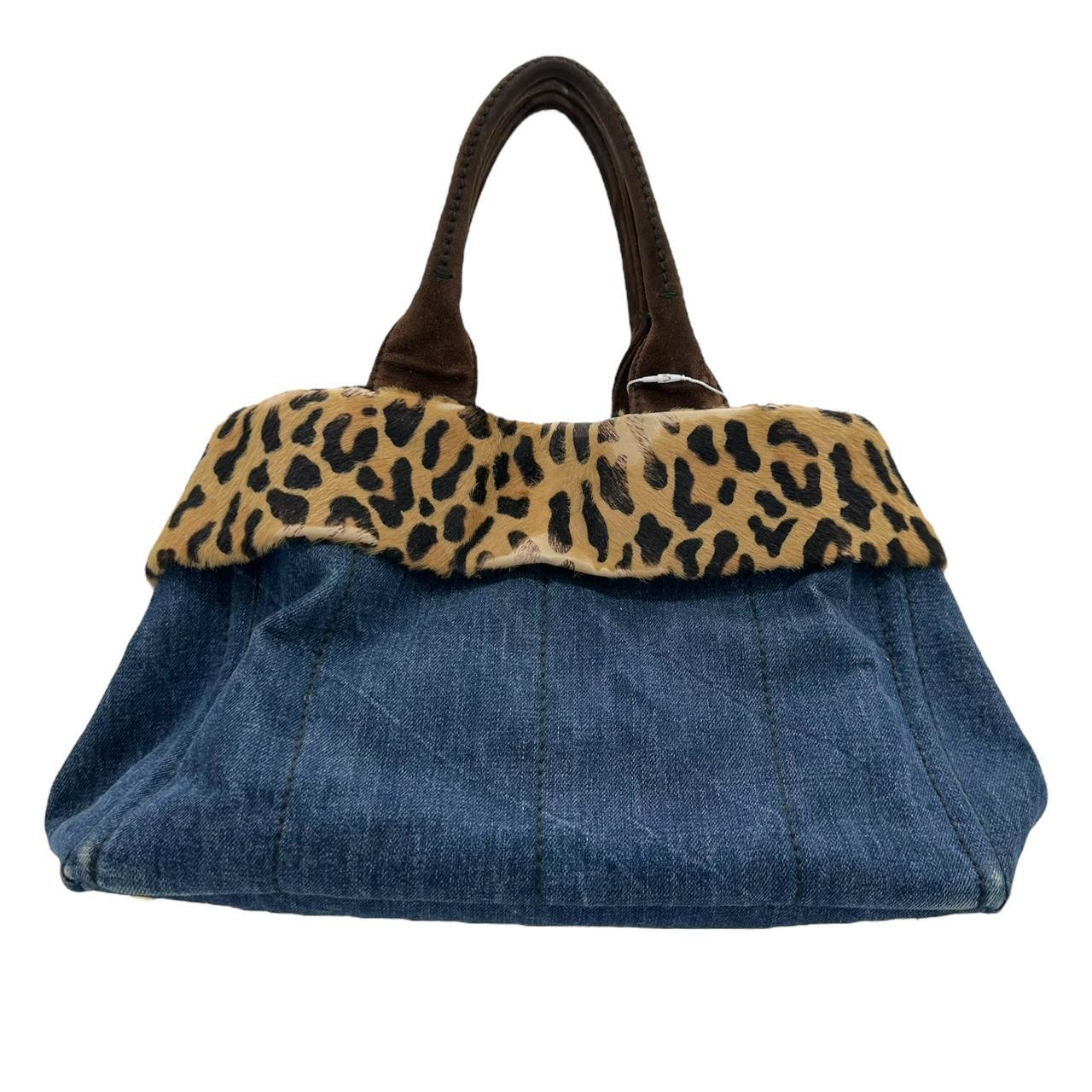 Prada Denim and Leopard Ponyhair Trim Canapa Tote Bag - Outfit Repeater
