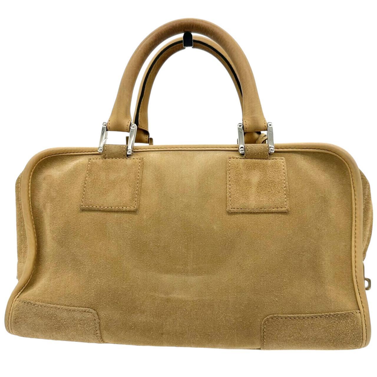 Loewe Suede Amazona Shoulder Bag Tan with Logo Embroidery