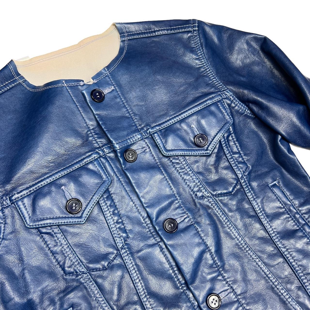 CDG Comme des Garçons ss17 Blue Faux Leather Button Up Raw Hem Jacket