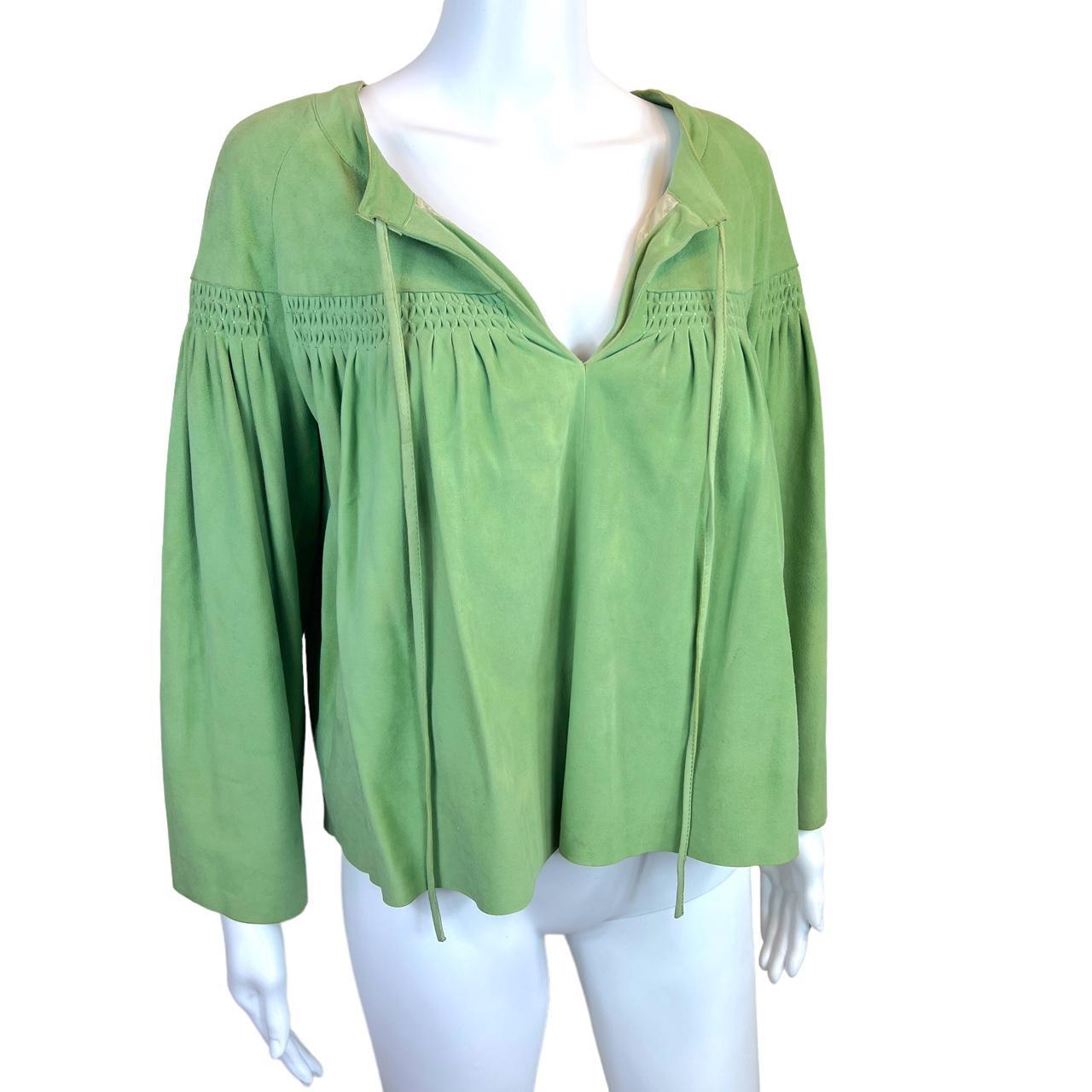 Loewe Green Lambskin Peasant Style Blouse Top