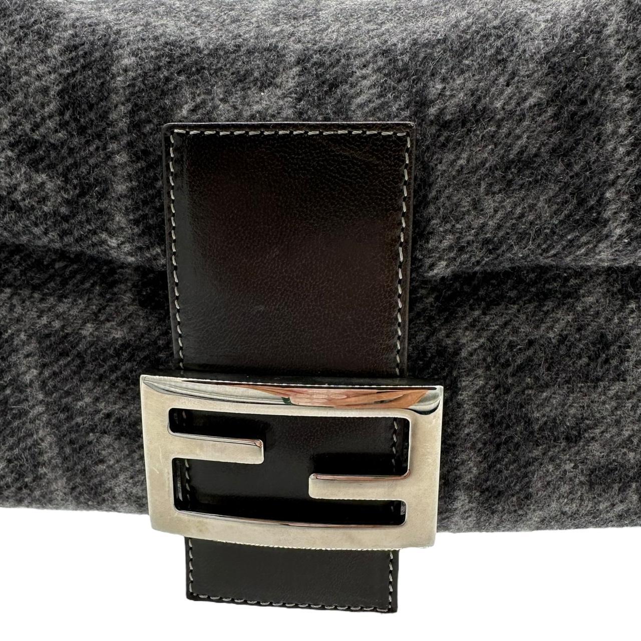 Fendi Wool Knit Gray Zucca Monogram Baguette Shoulder Bag - Outfit Repeater