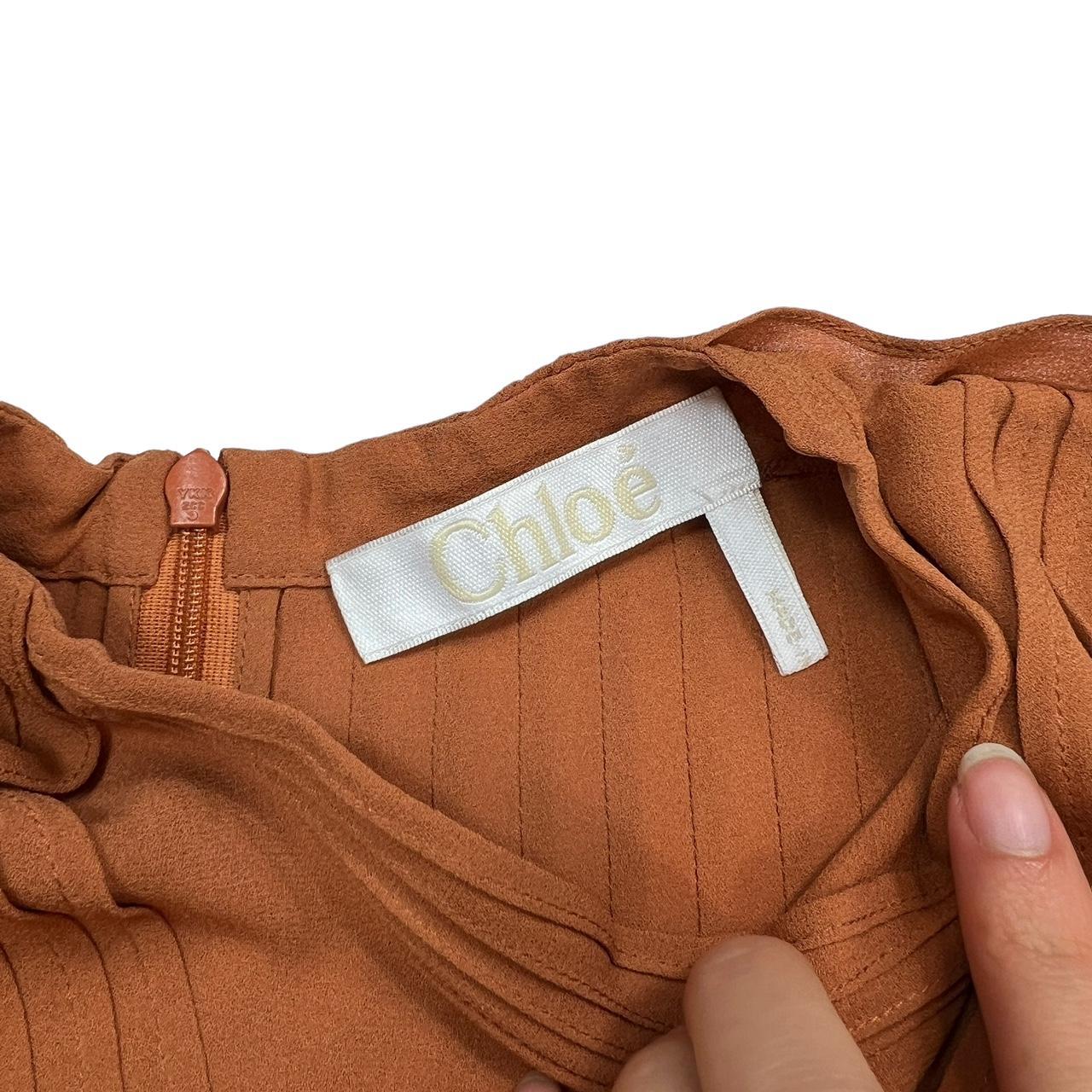 Chloé Burnt Orange Flowy Blouse with Pleating and Lace Details