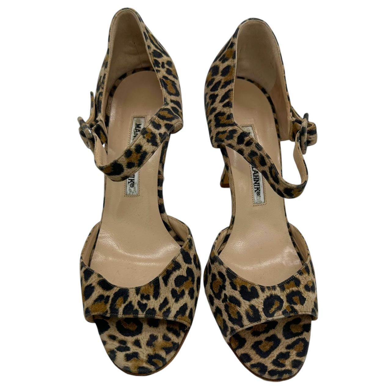 Manolo Blahnik Leopard Print Suede Heeled Sandals