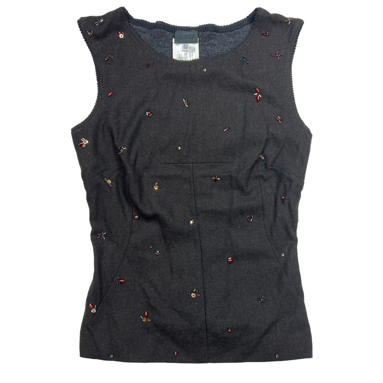 Dolce & Gabbana Gray Wool Top with Multicolor Beading - Outfit Repeater