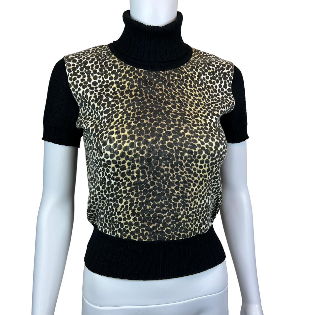 Dolce & Gabbana Leopard Knit Short Sleeve Turtleneck Sweater Top