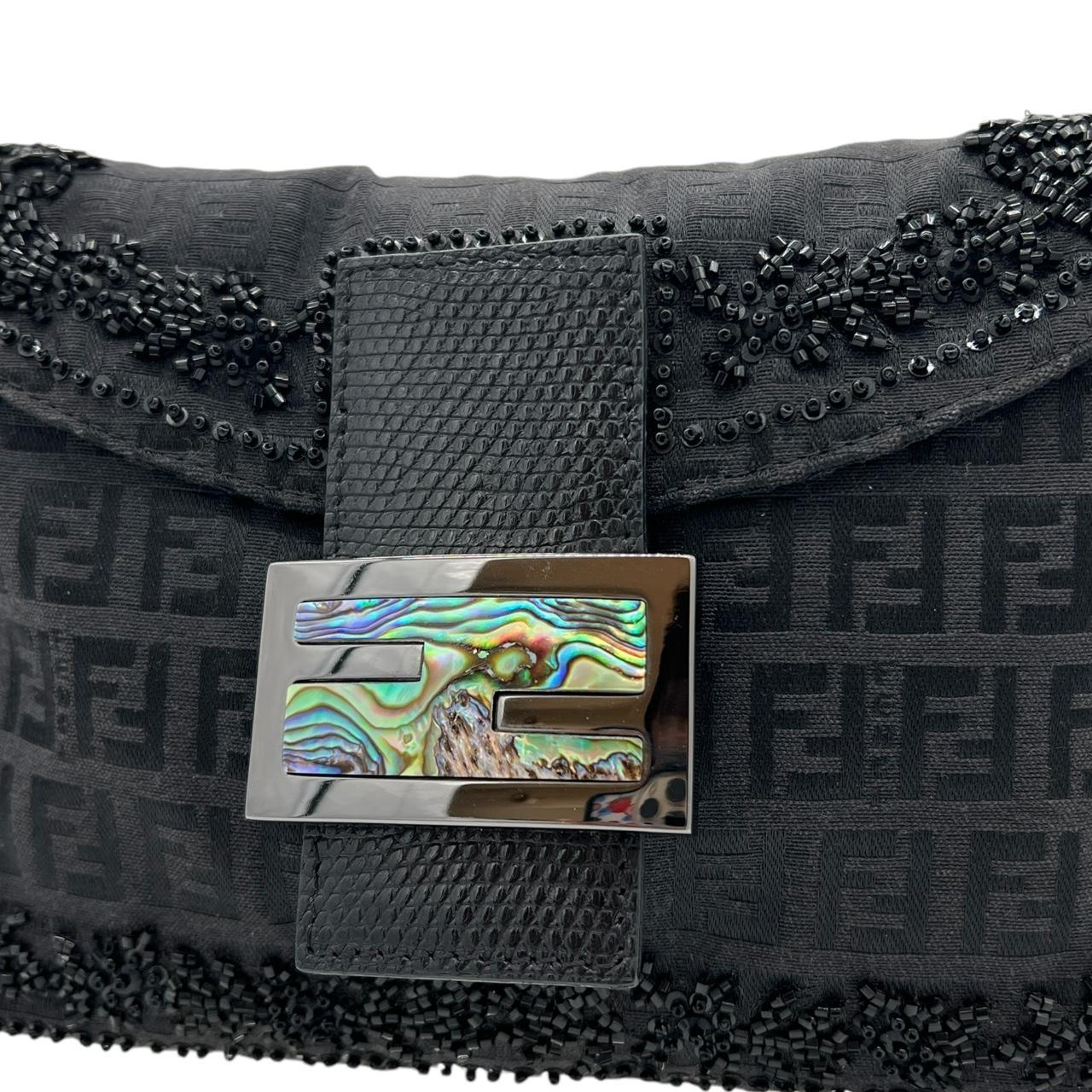 Fendi Black Zucca Beaded Baguette Shoulder Bag