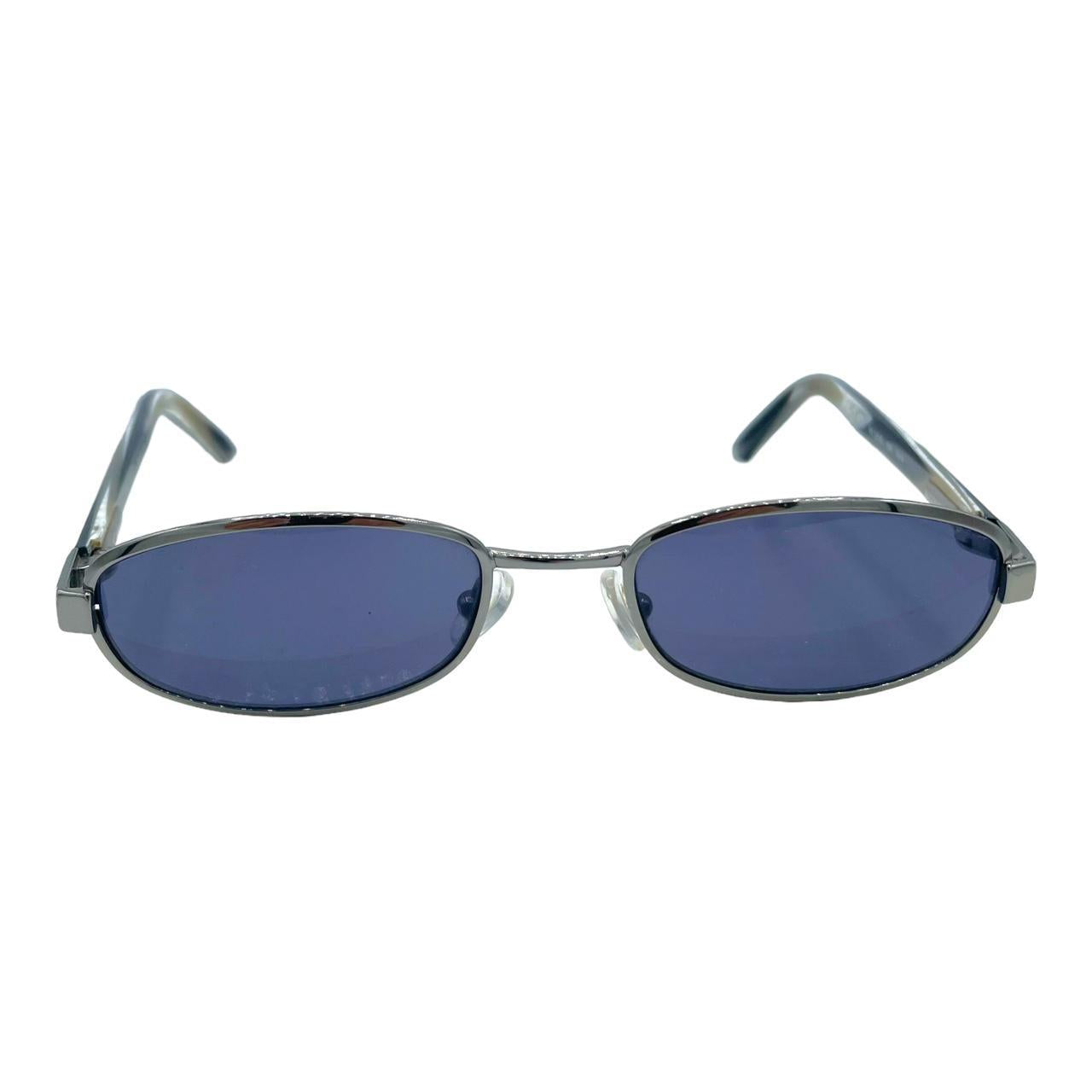 Gucci Oval Sunglasses Blue Silver Frame