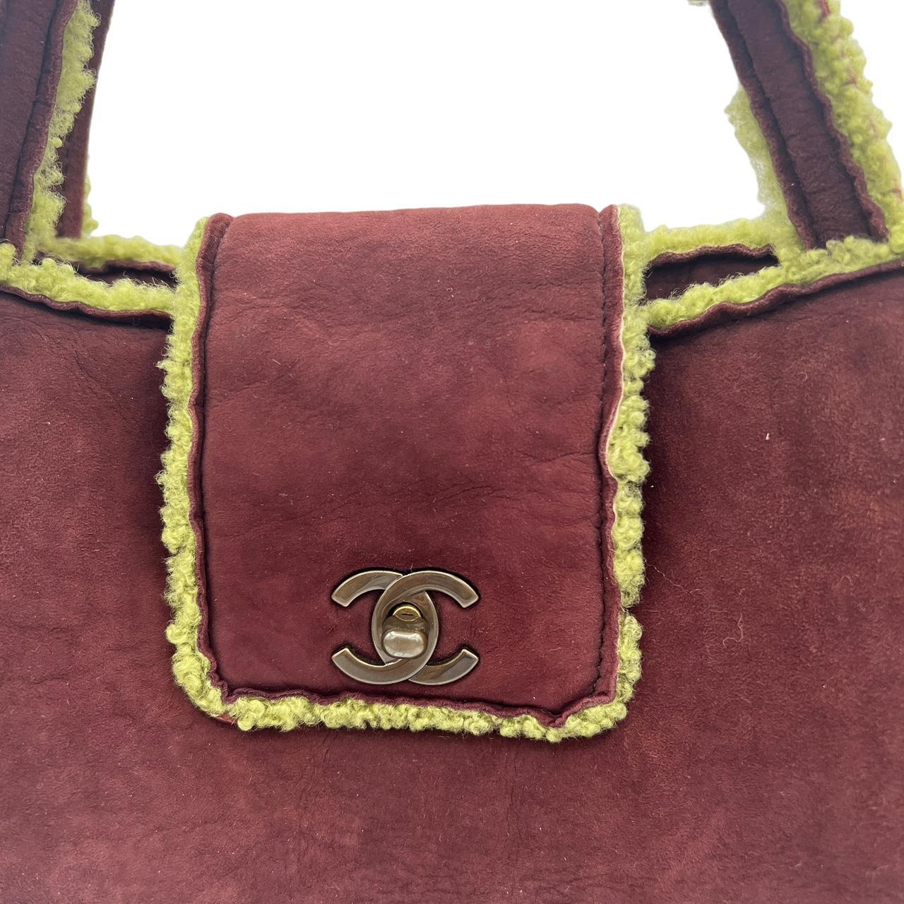 Chanel Mouton Shearling Shoulder Bag Purple Green