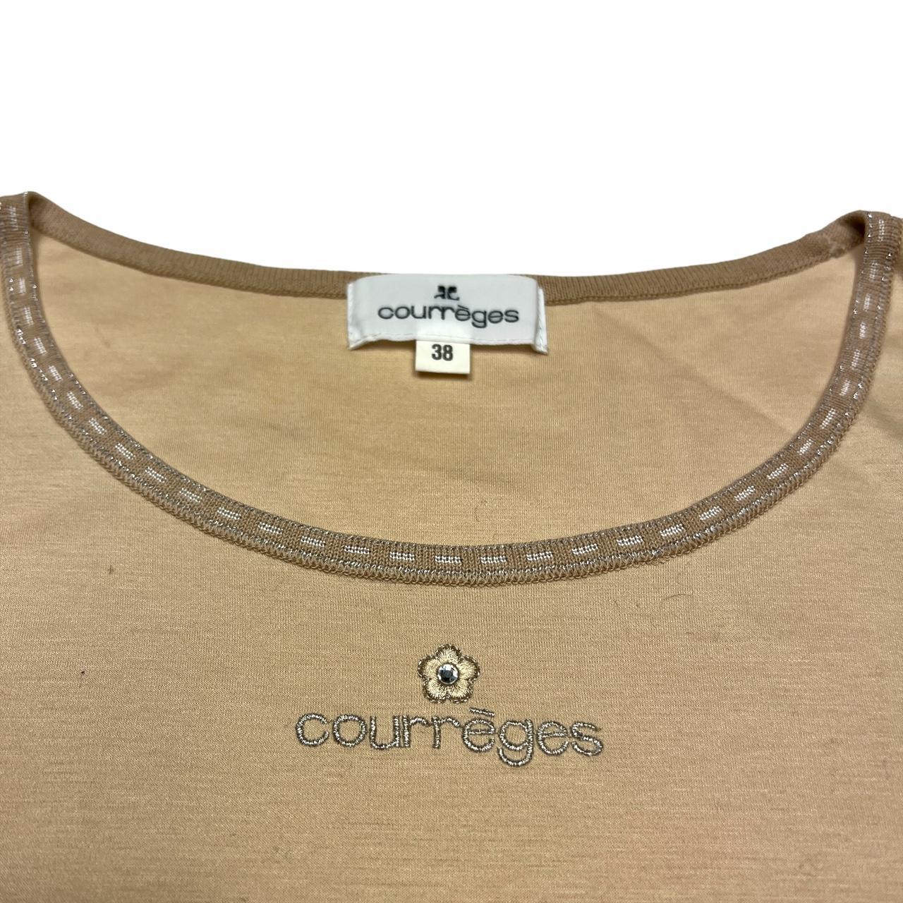 Courréges Tan Rhinestone Logo T-Shirt