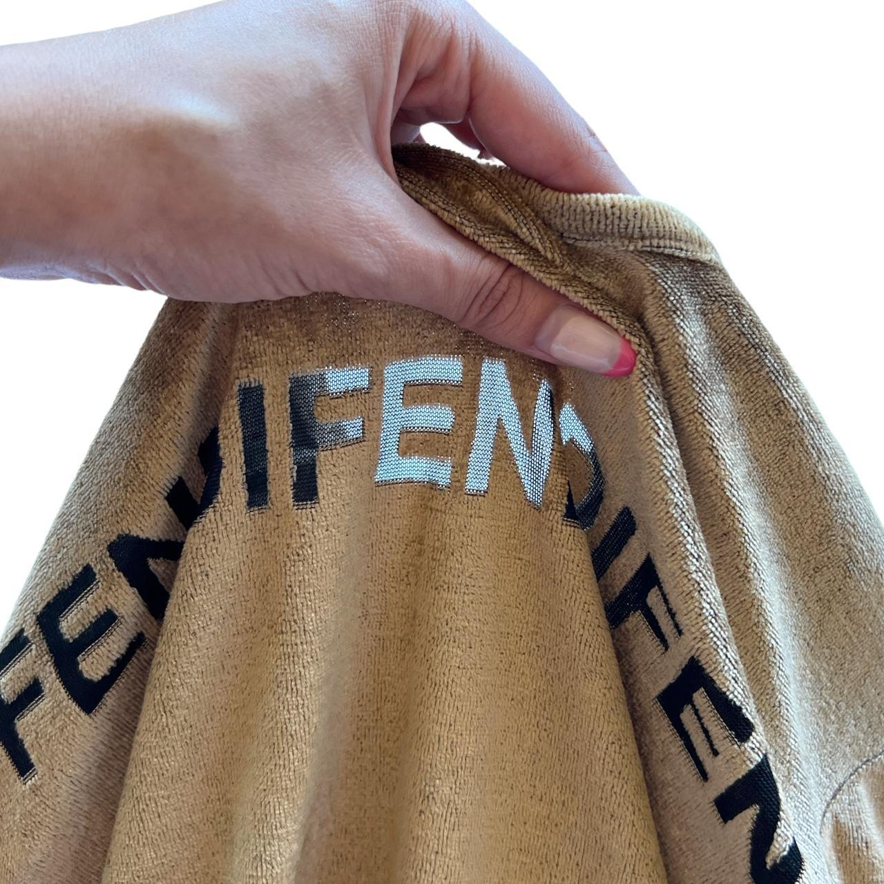 Fendi Jeans Tan Velour / Velvet Long Sleeve Top with See-Through Mesh Repeating Fendi Spell-Out Logo - Outfit Repeater
