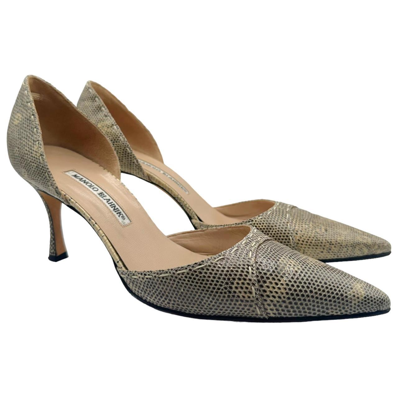 Manolo Blahnik Gray Lizard D'Orsay Pointe Toe Heels